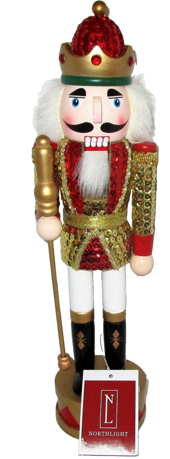 Christmas Wooden Nutcracker KING W/RED & GOLD SEQUIN JACKET 14.25