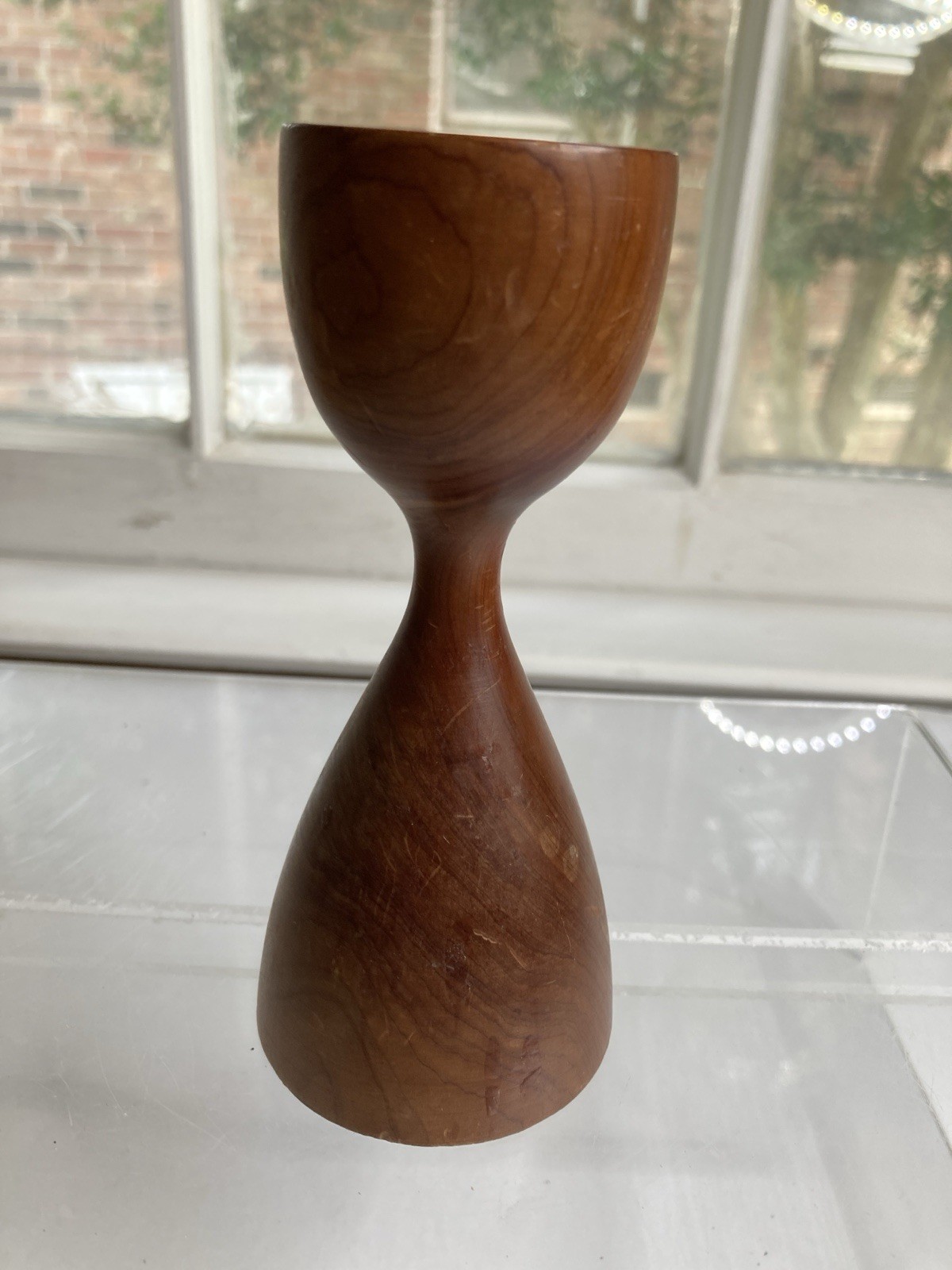VTG Wood Tulip Mid Century Candle Stick Holder Single Hand Turned Handmade 5.25”