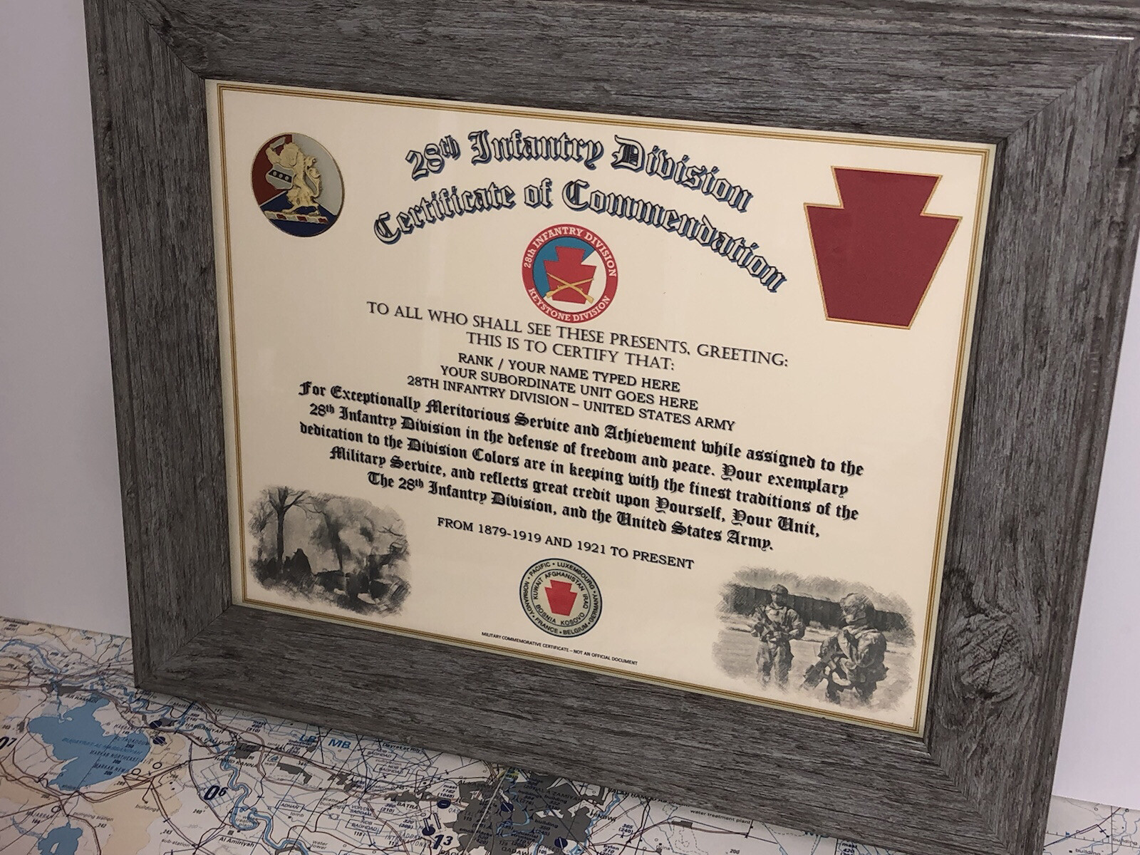 28TH INFANTRY DIVISION / COMMEMORATIVE - CERTIFICATE OF COMMENDATION