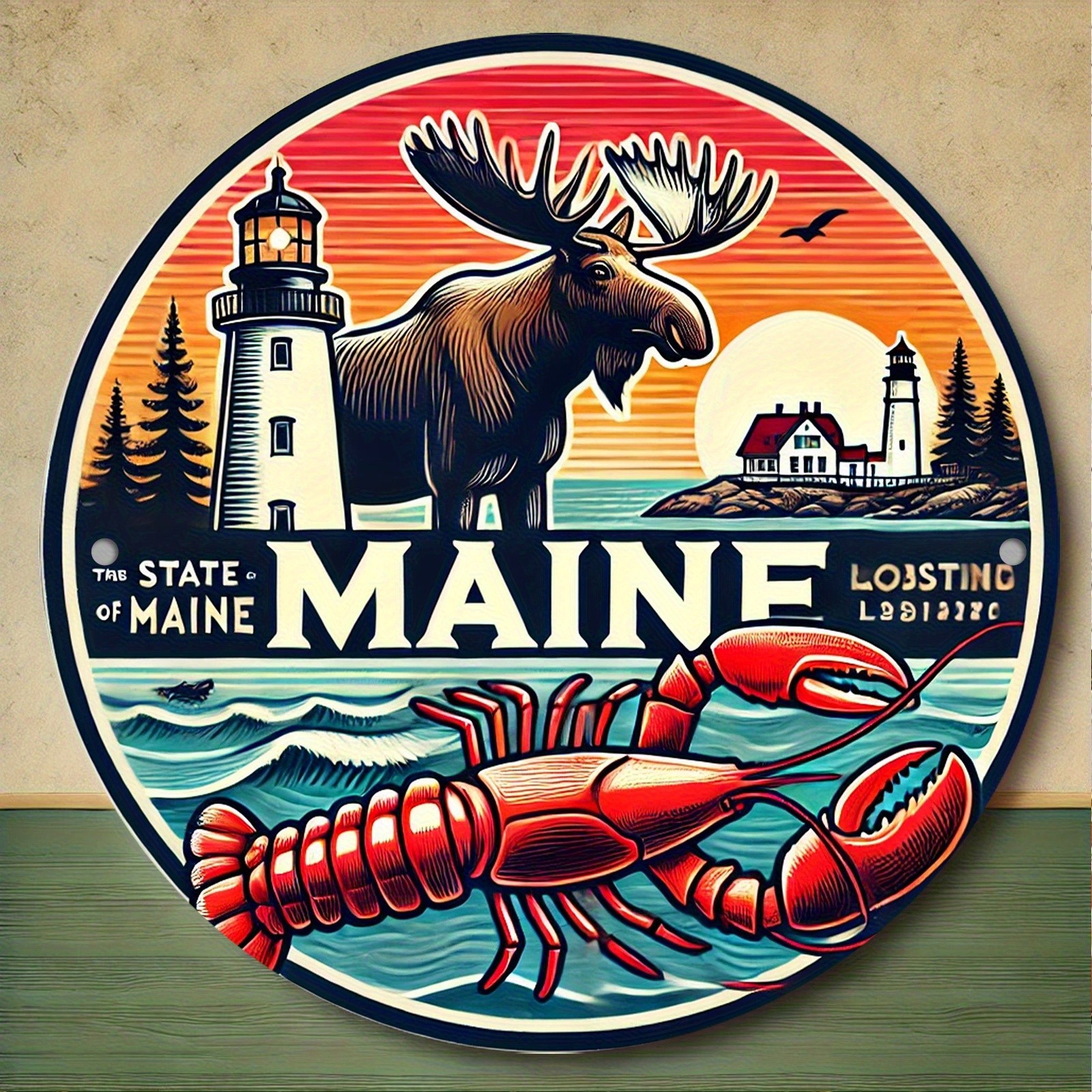 Aluminum Maine State Moose, Lighthou Tin Metal Signs Home Décor 8x8 