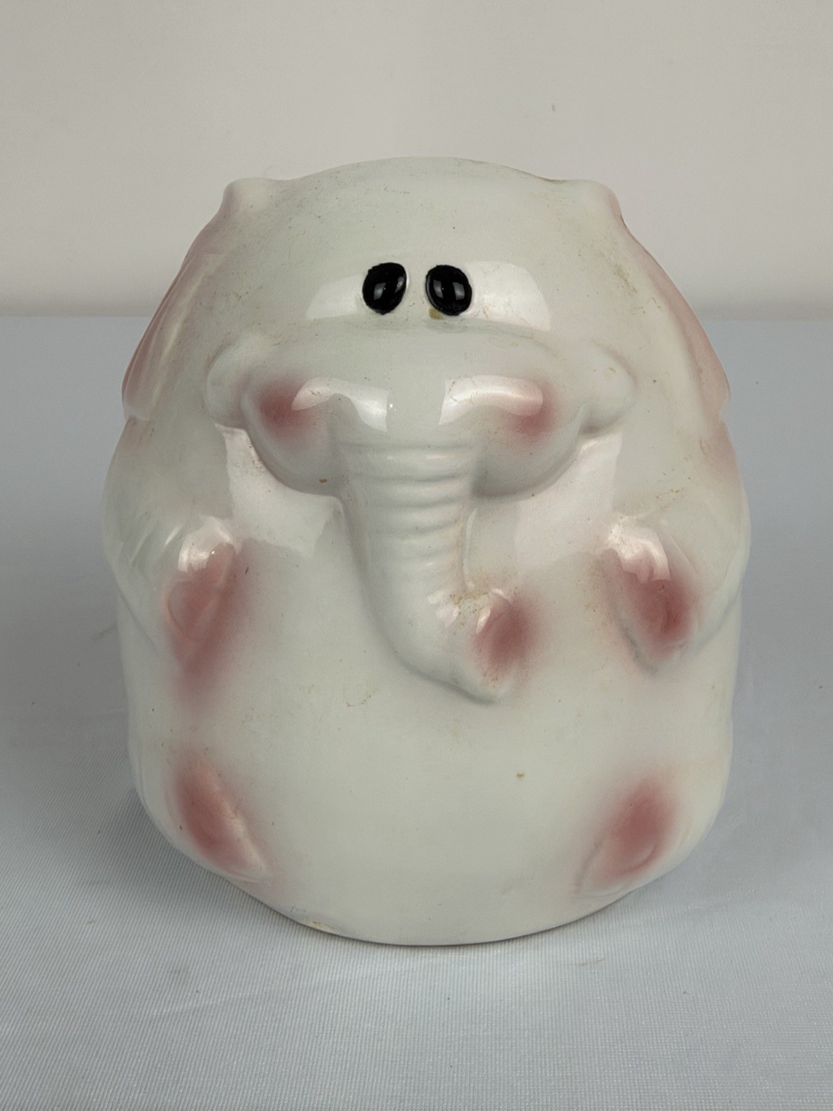 Vintage Style Ceramic Elephant Coin Bank White Pink Nursery Decor