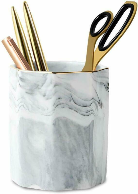 WAVEYU Pen Holder, Stand for Desk Marble Pattern Pencil Cup for Girls Kids Durab