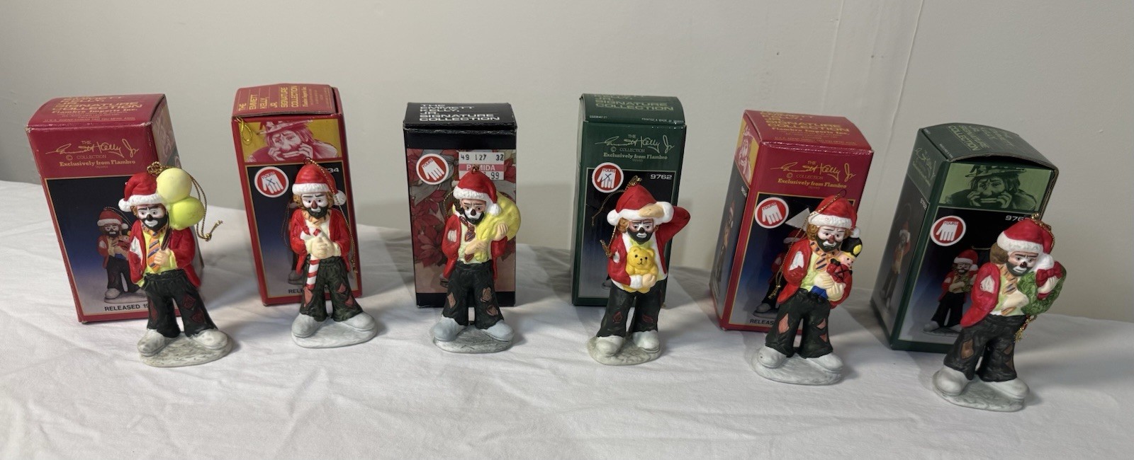 Vintage Emmett Kelly Jr Clown Collection LOT OF 6 Flambro Christmas Ornaments