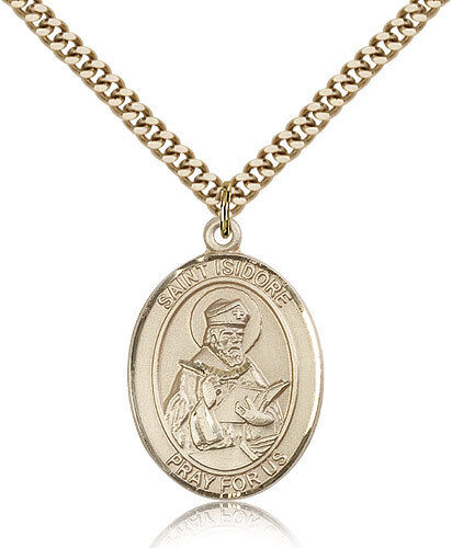 Saint Isidore Of Seville Medal For Men - Gold Filled Necklace On 24 Chain - ...