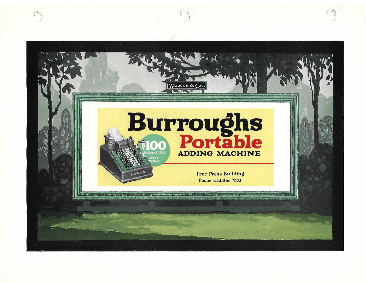 VTG 1926 BURROUGHS PORTABLE ADDING MACHINE PAPER SIGN 11x8.5\ VTG 1926 BURROUGHS PORTABLE ADDING MACHINE PAPER SIGN 11x8.5\