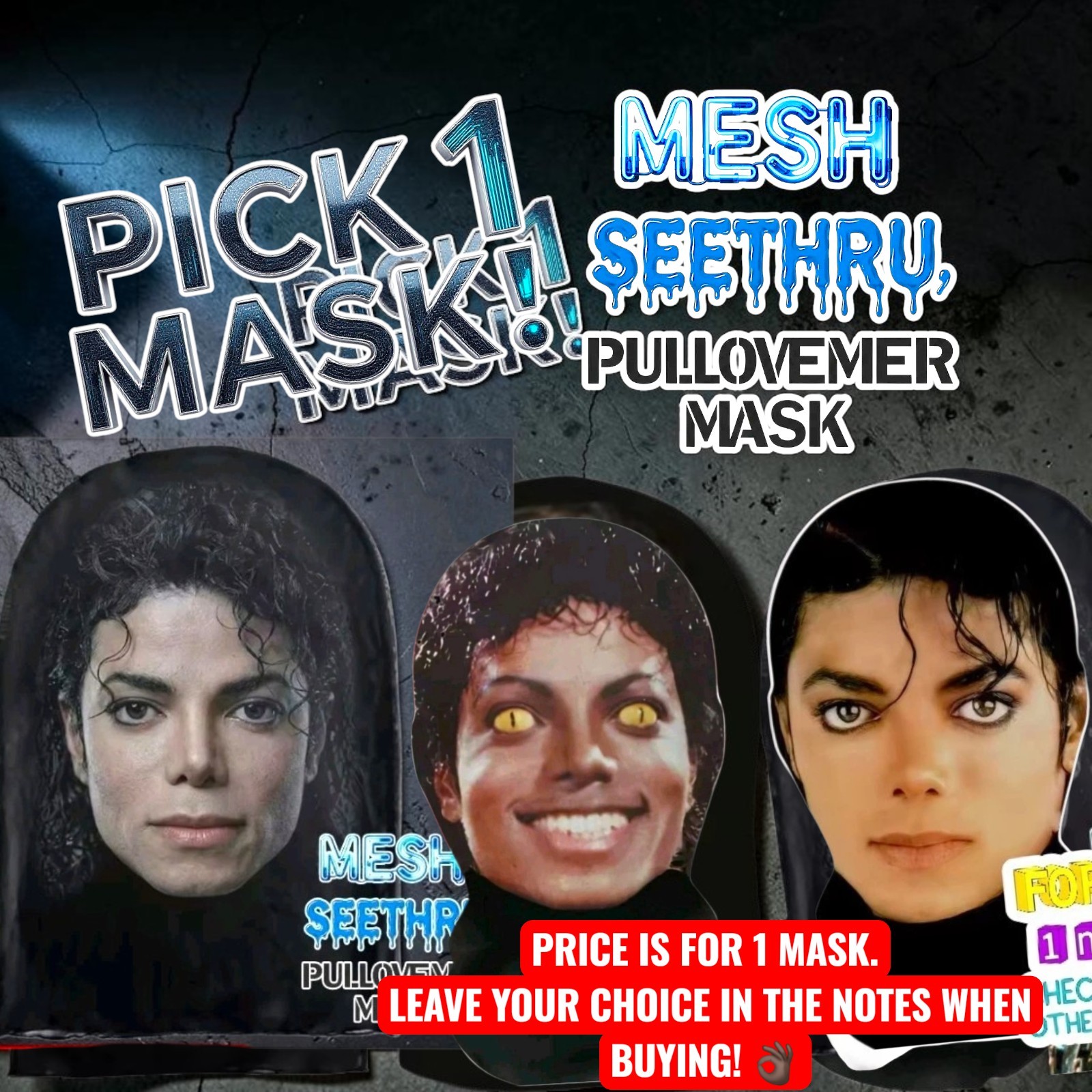 Pick-1x Mask Michael Jackson Celebrity Thriller Pullover Halloween Party Costume