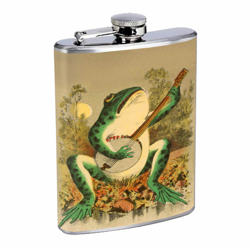 Vintage Frogs Hip Flask D1 8oz Stainless Steel Old Fashioned Retro