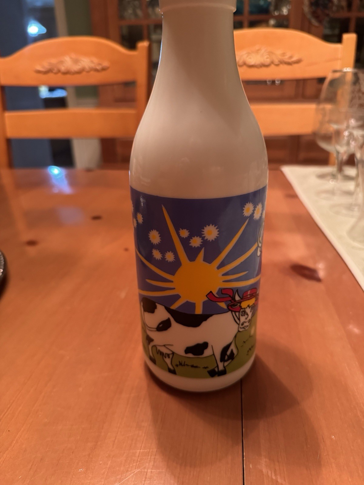 Vintage Egizia Glass Milk Bottle Dairy Cow & Milkman Vibrant Painted