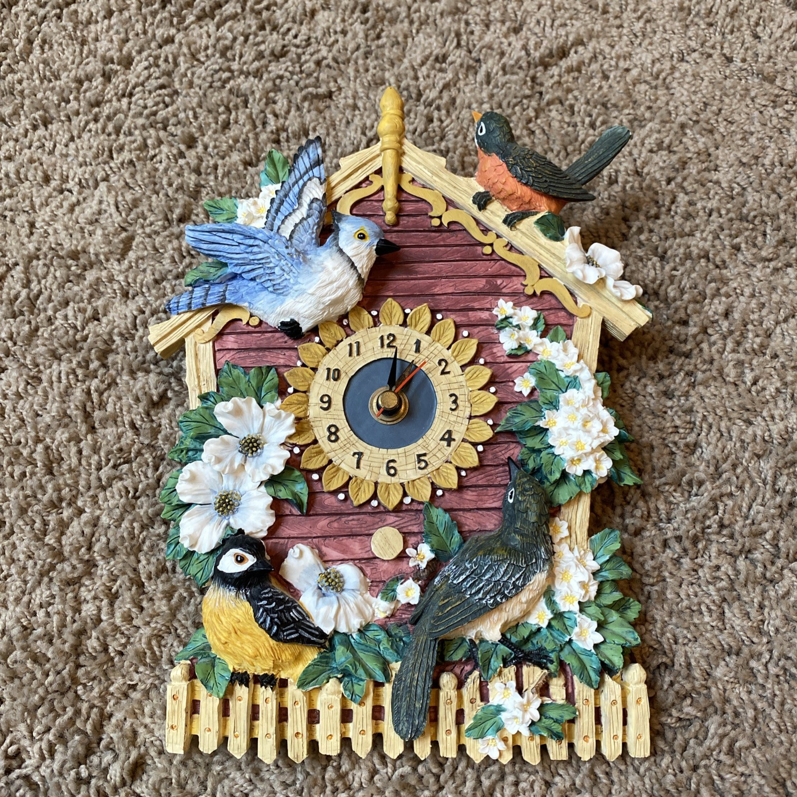 Vintage 1997 JGI Country Birdhouse Wall Clock Chirping Birds Farmcore Cottage