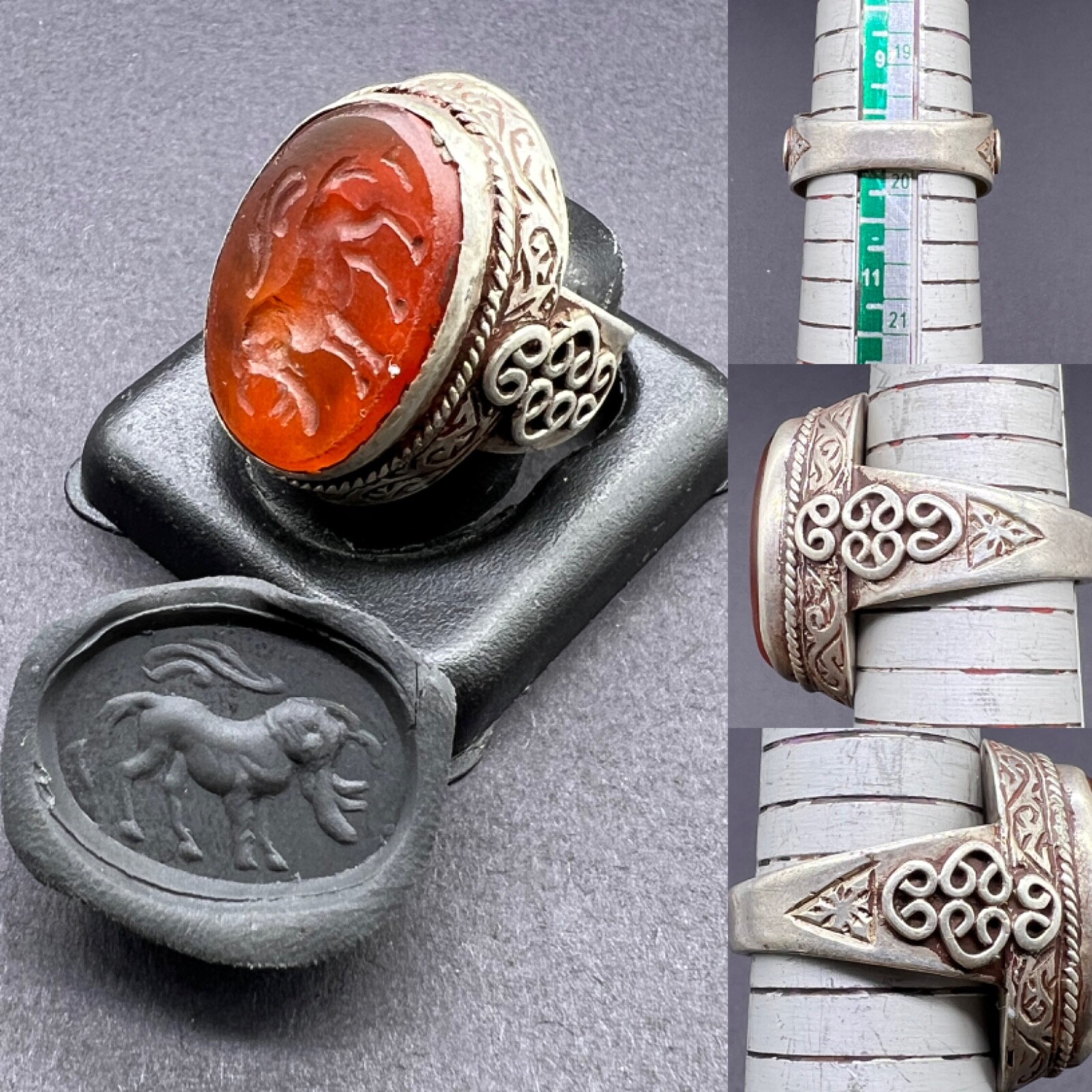 Elegant Beautiful Old Natural Carnelian Agate With Intaglio Seljuk Sliver Ring
