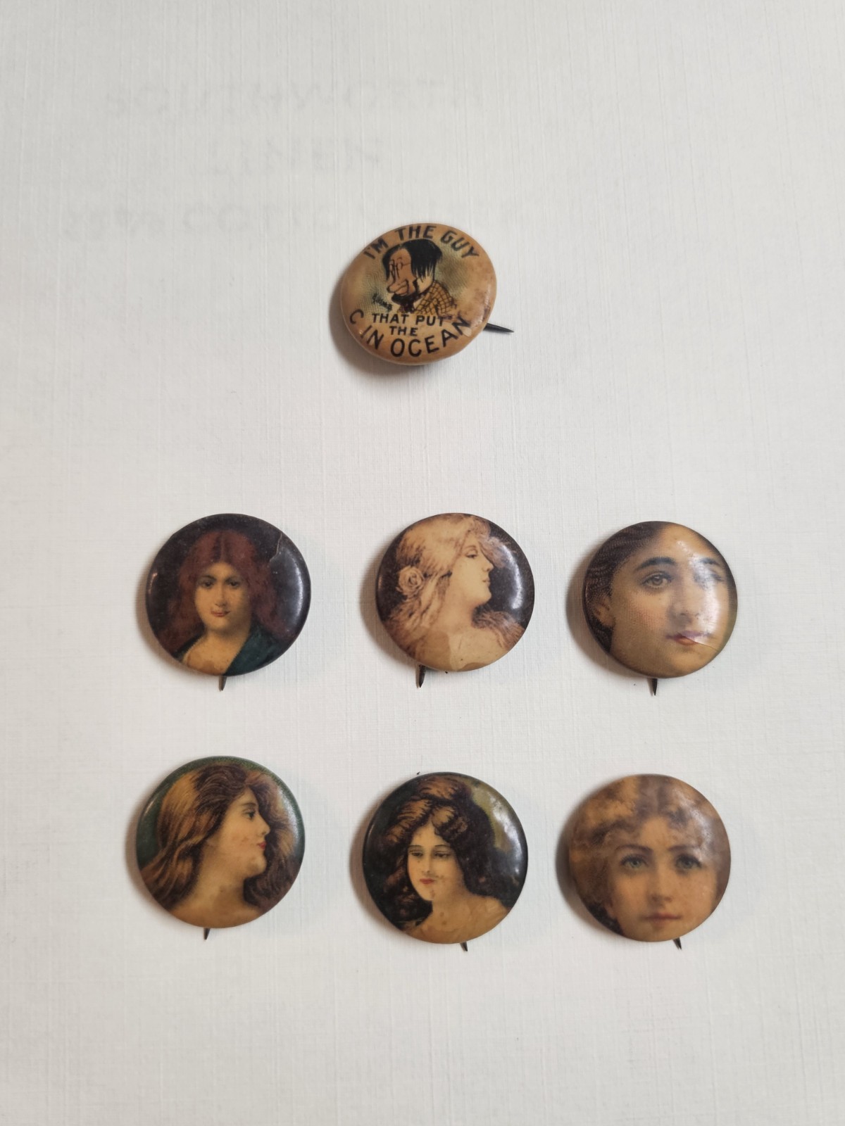 Perfection Cigarette Victorian Woman Pin Pinback Buttons Lot Of 6 + 1 Antique 
