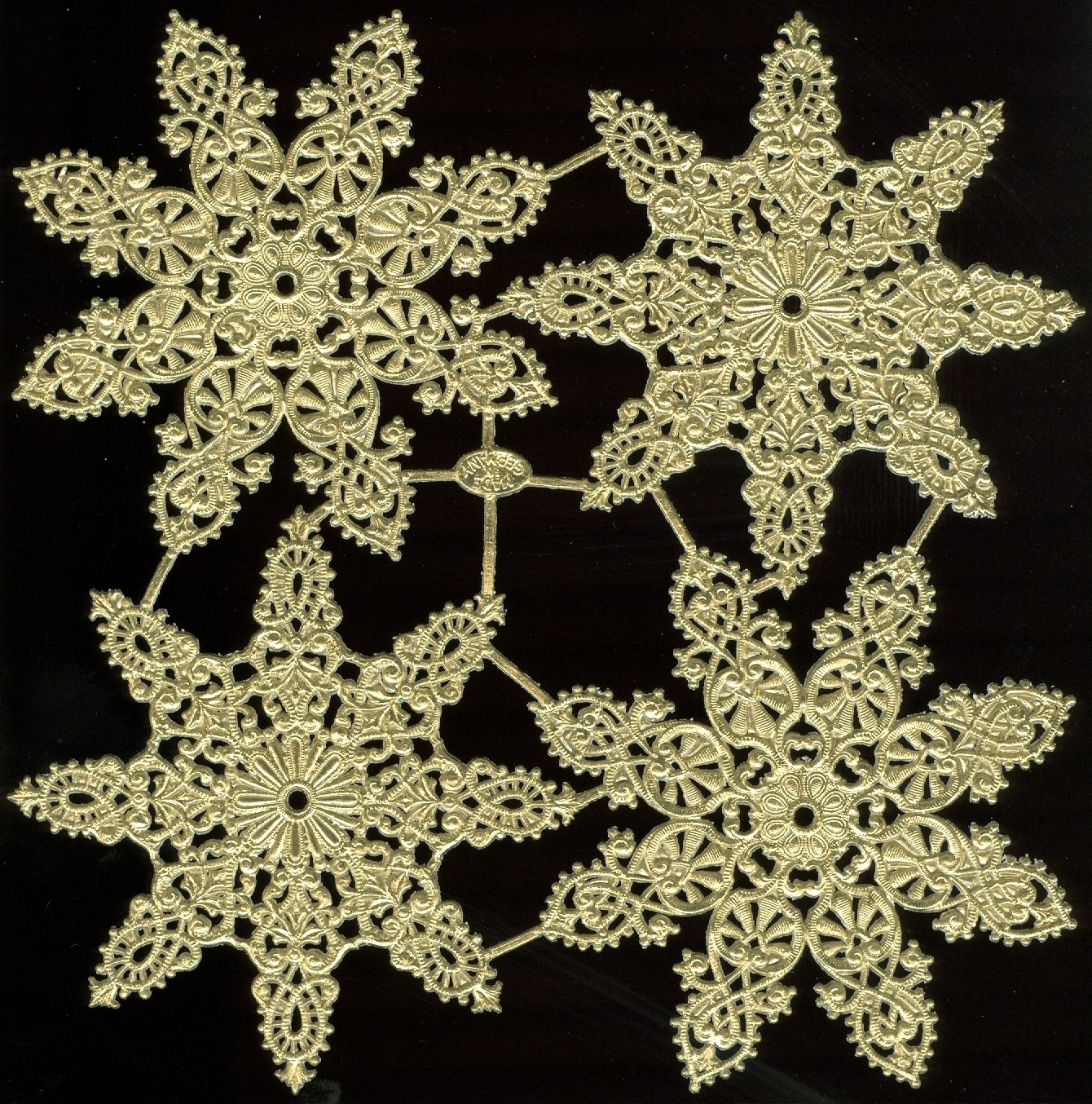 GERMAN DRESDEN DIE CUT GOLD FOIL PAPER Lg ROSETTE STARS VICTORIAN CRAFTS
