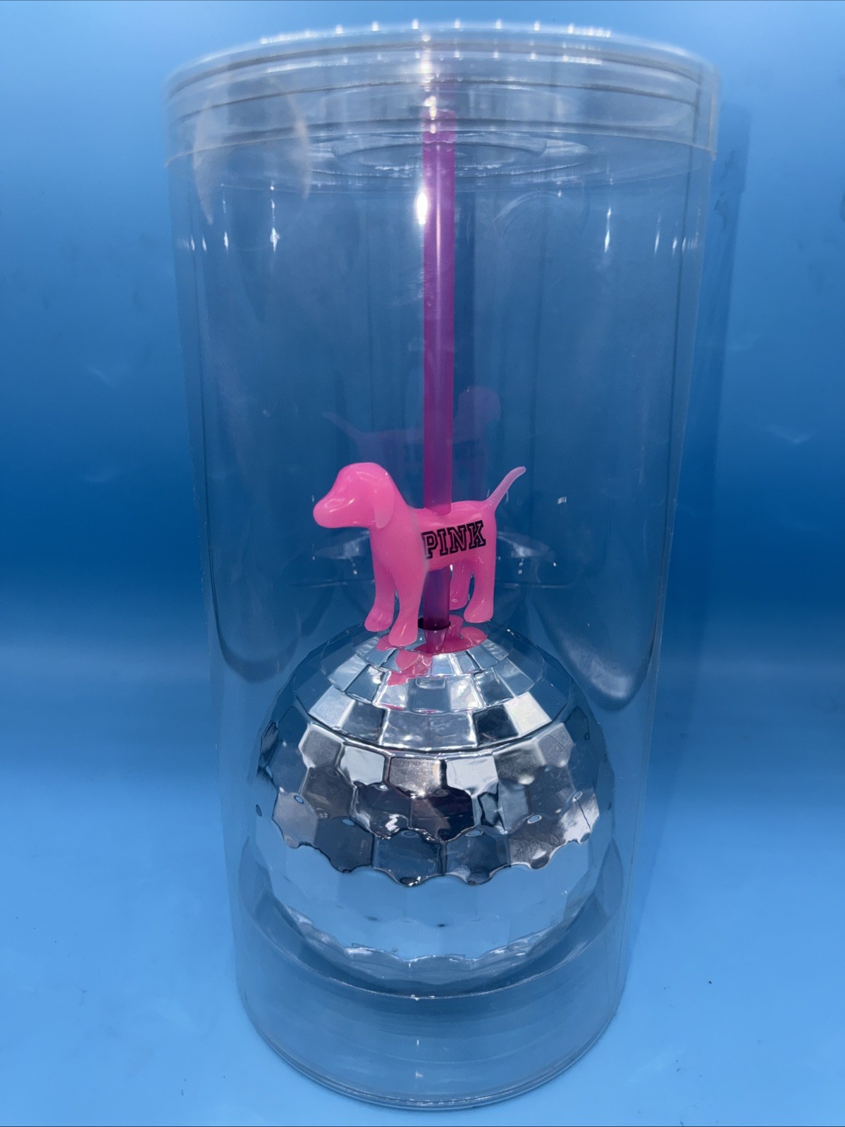 RARE NIP VICTORIA'S SECRET PINK DISCO BALL CUP HTF PINK DOG