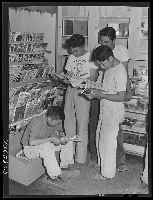 Photo:Nyssa Oregon Japanese-American Boys Newsstand 1942 July