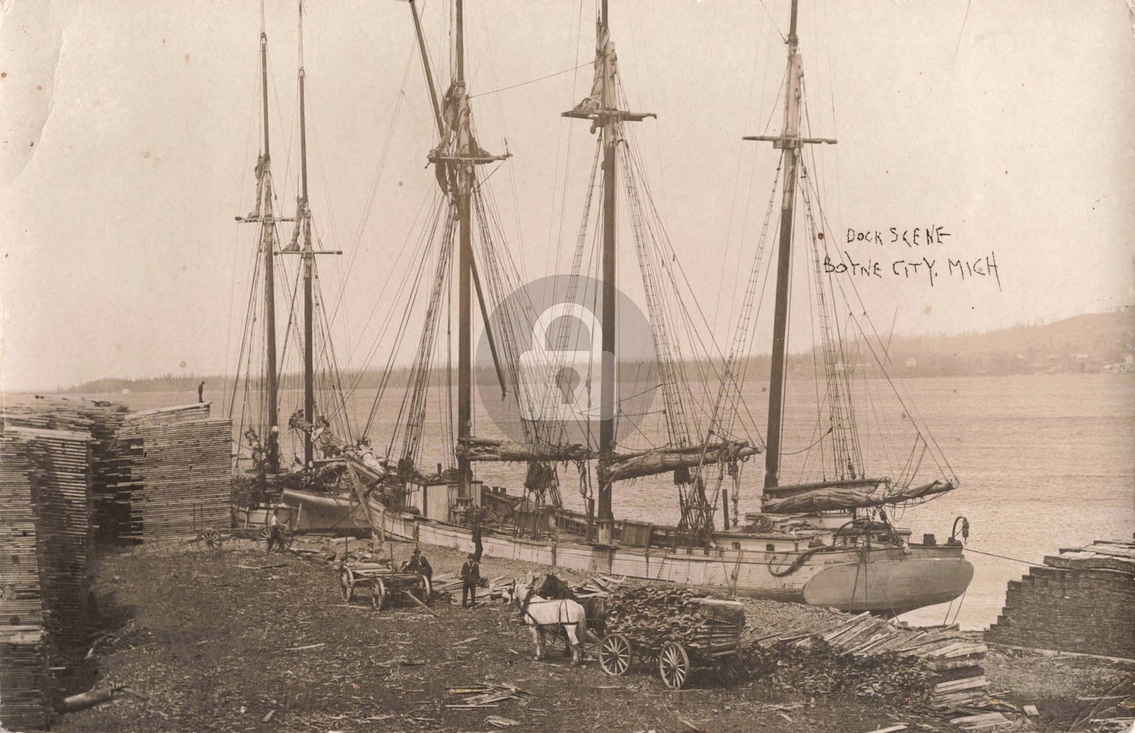 Dock Scene, Boyne City MI Michigan RPPC Photo Postcard COPY