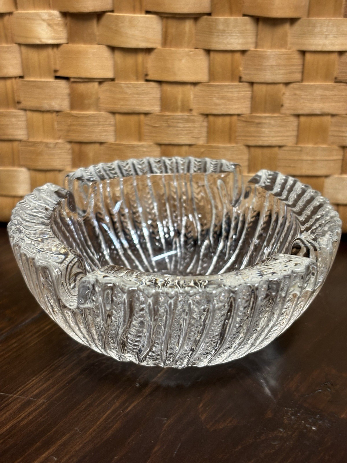 4 Slot Vintage Crystal Cut Clear Glass Cigar Cigarette Ashtray