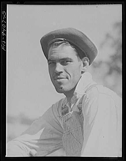 Photo:Arkansas 1940s Man in Overalls and Hat Portrait Photo