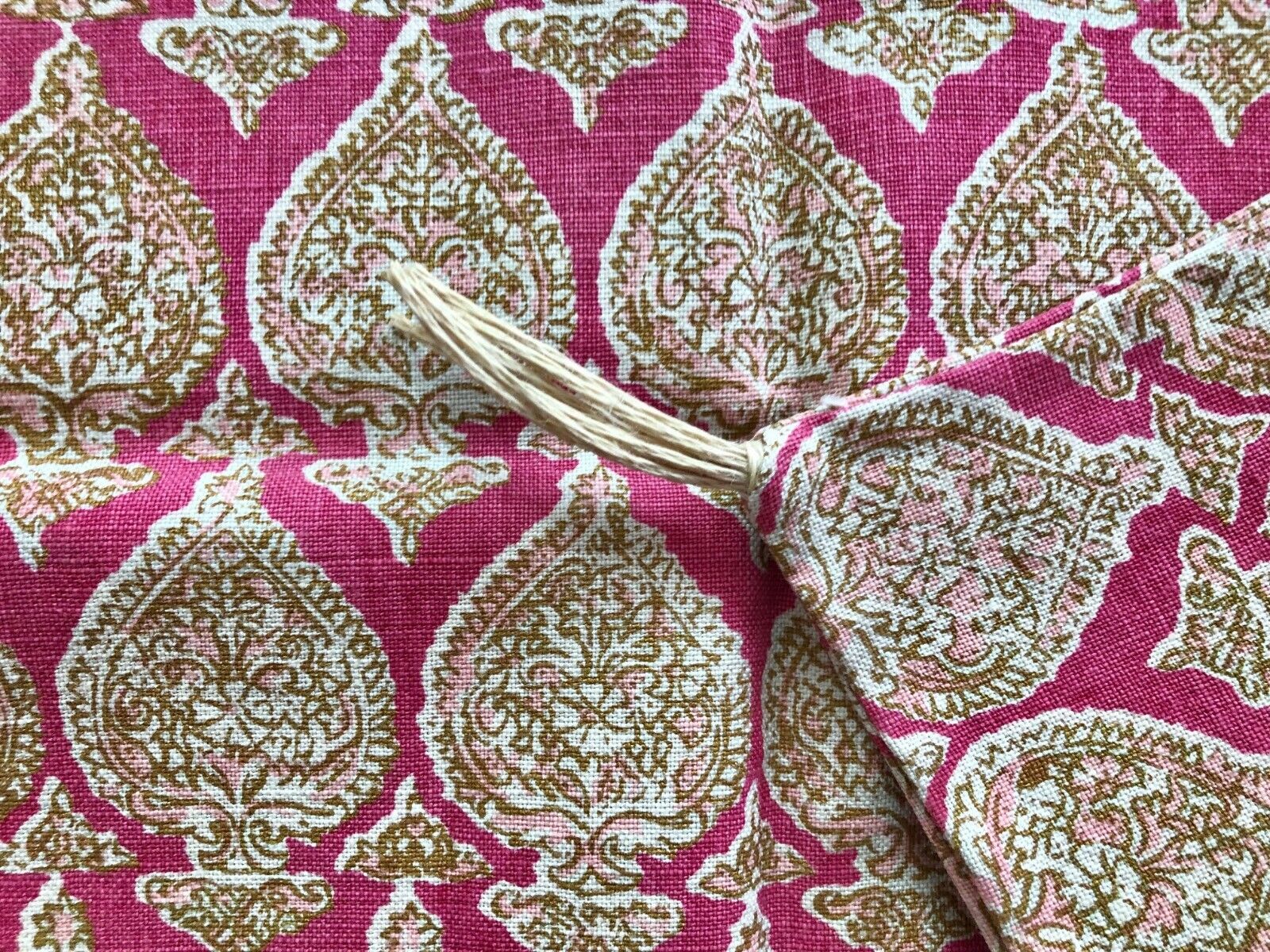 RAOUL TEXTILES Sari Fuchsia Pink Paisley Linen Throw Pillow Cover New