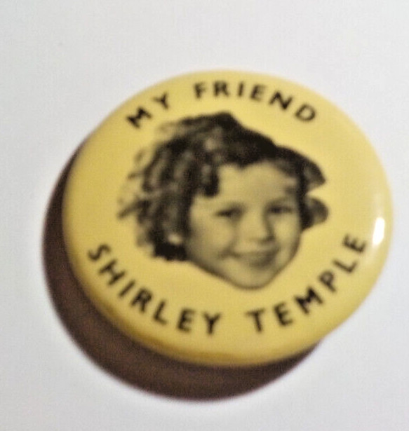 Shirley Temple Pinback Pin, Yellow, 1-1/2