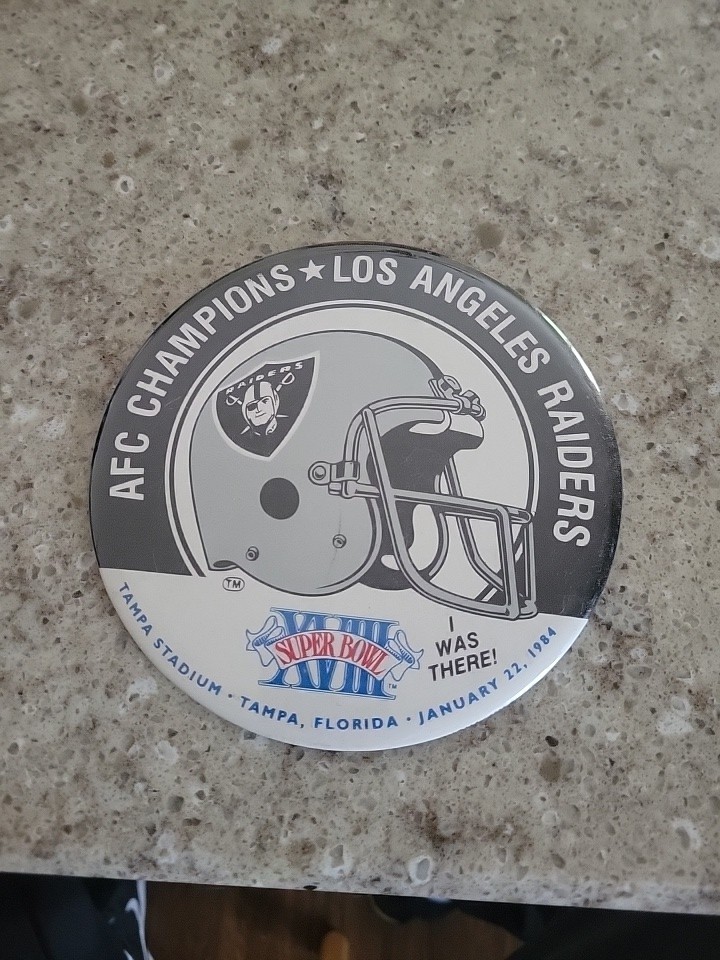 LA Raiders AFC Champions I Was There Super Bowl XVIII Button Badge Pin 6 Inch
