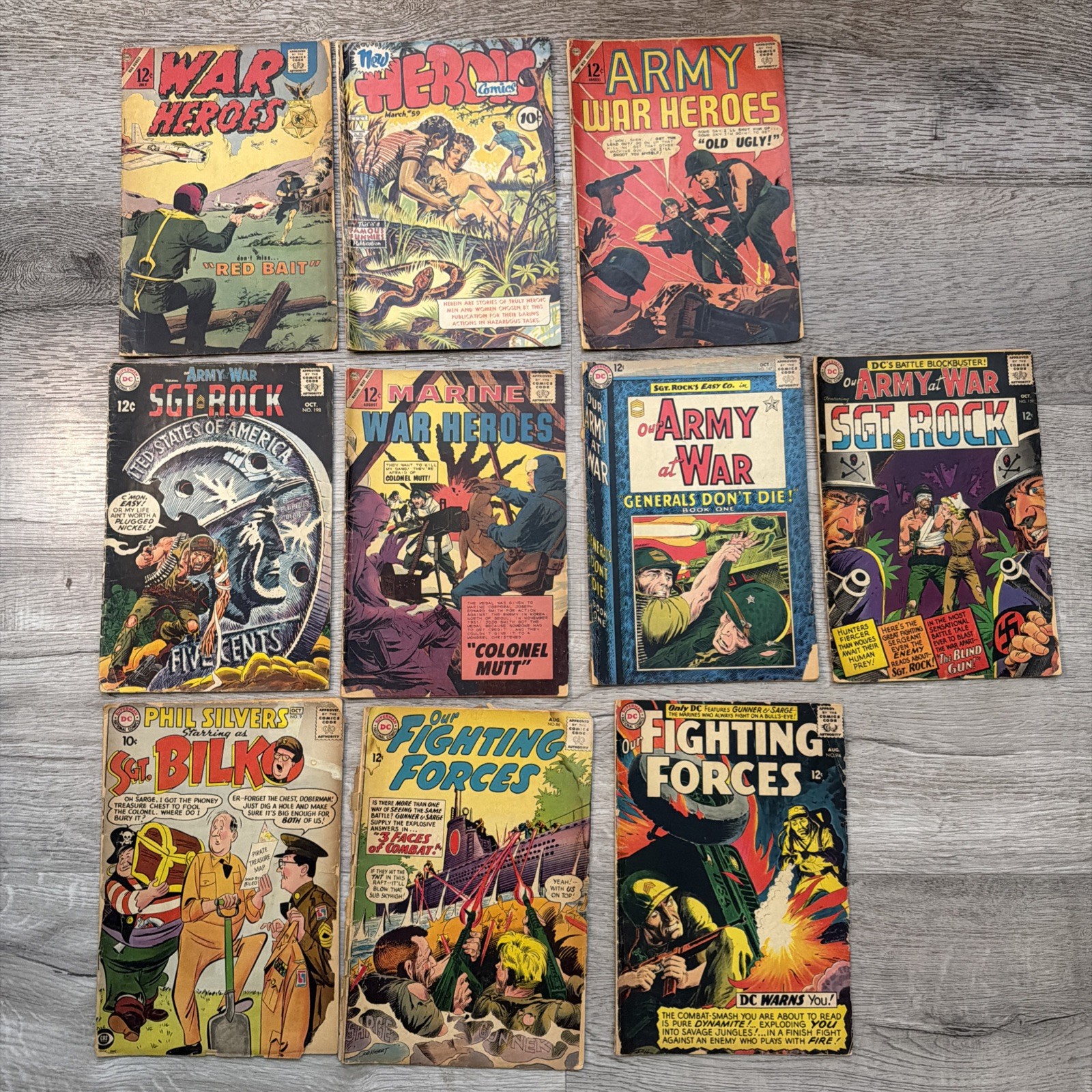10 Vintage War Comics Lot Sgt Rock Our Army at War Fighting Forces Charlton DC