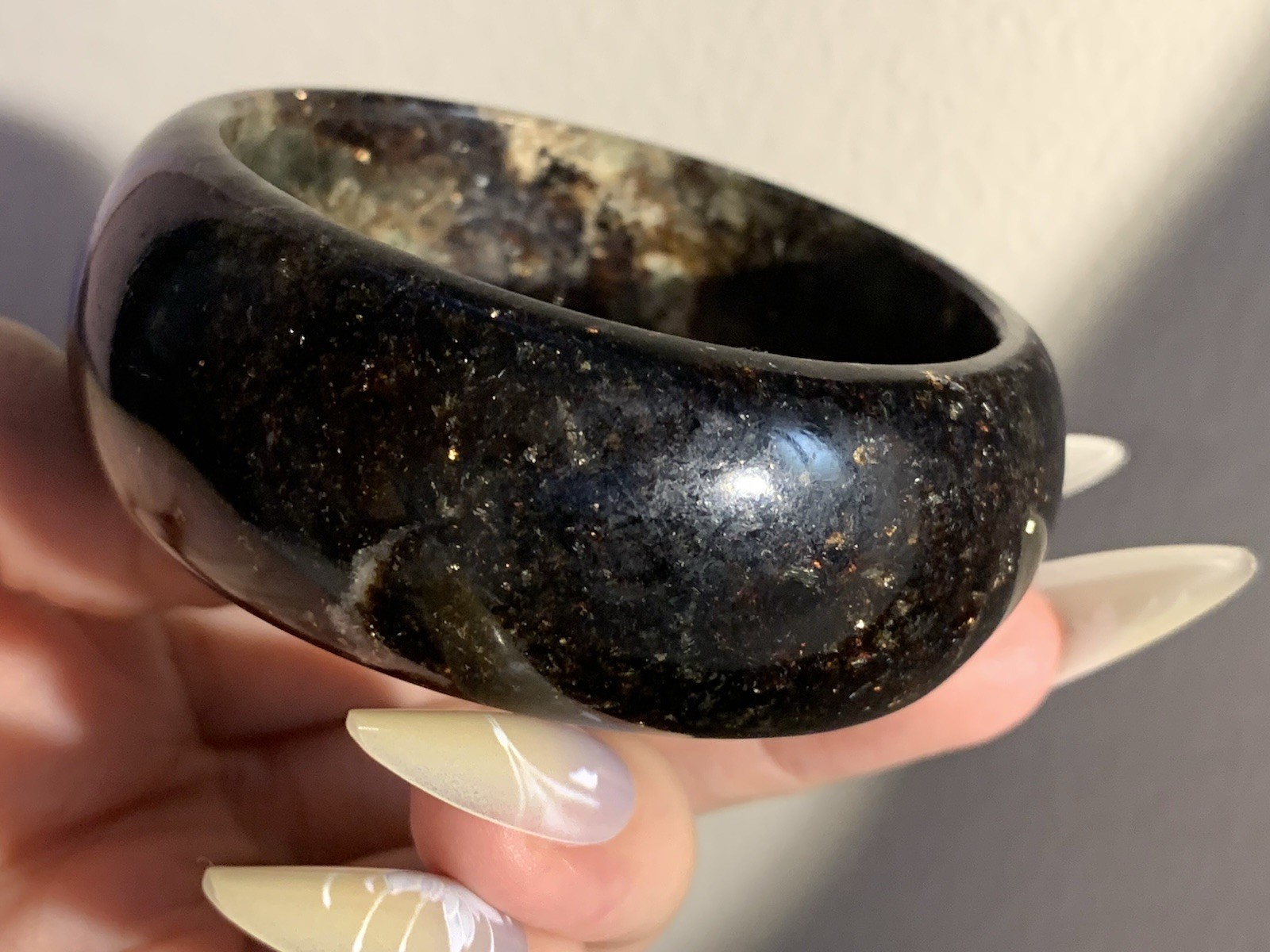 56.1mm Wide Natural Shinning Black Astrophyllite Bangle