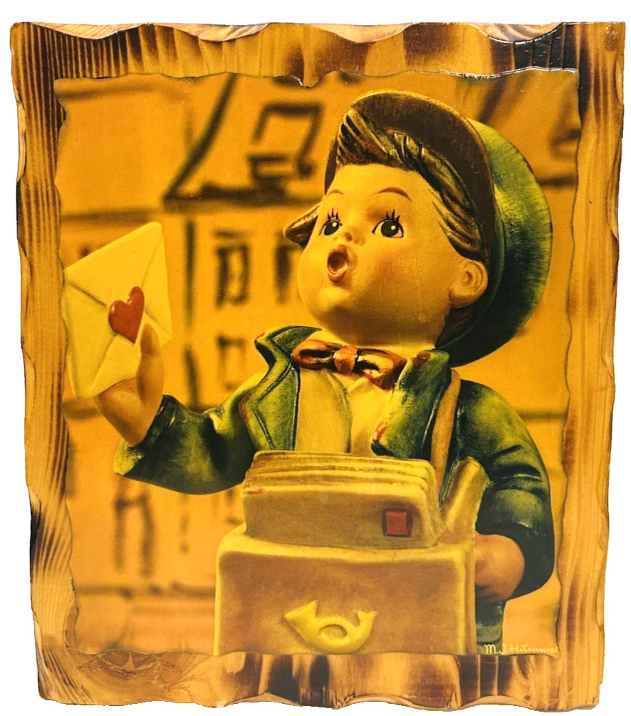 Vtg M.J Hummel Mail Boy Postman Wood Plaque Home Decor