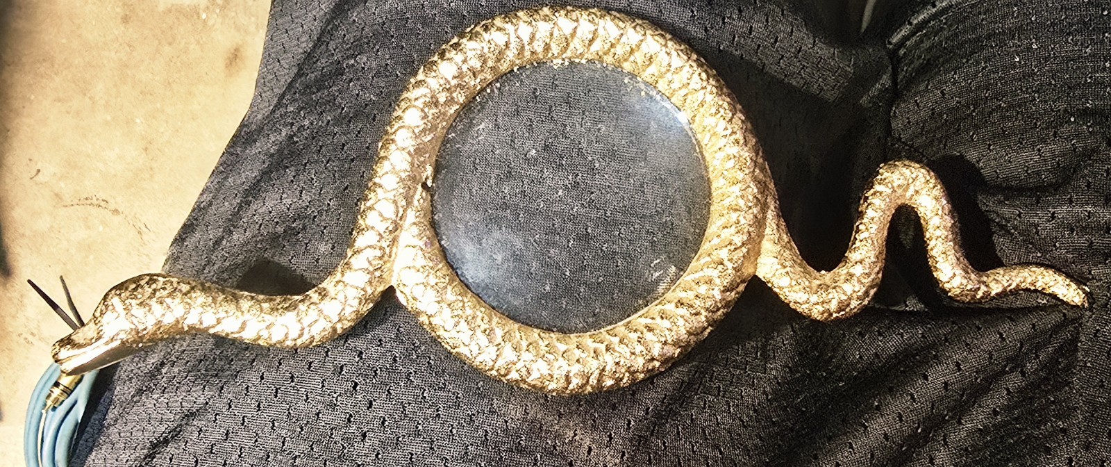 L’Objet Heavy Gold Metal Detailed Coiled Snake Magnifying Glass Red Ruby Eyes