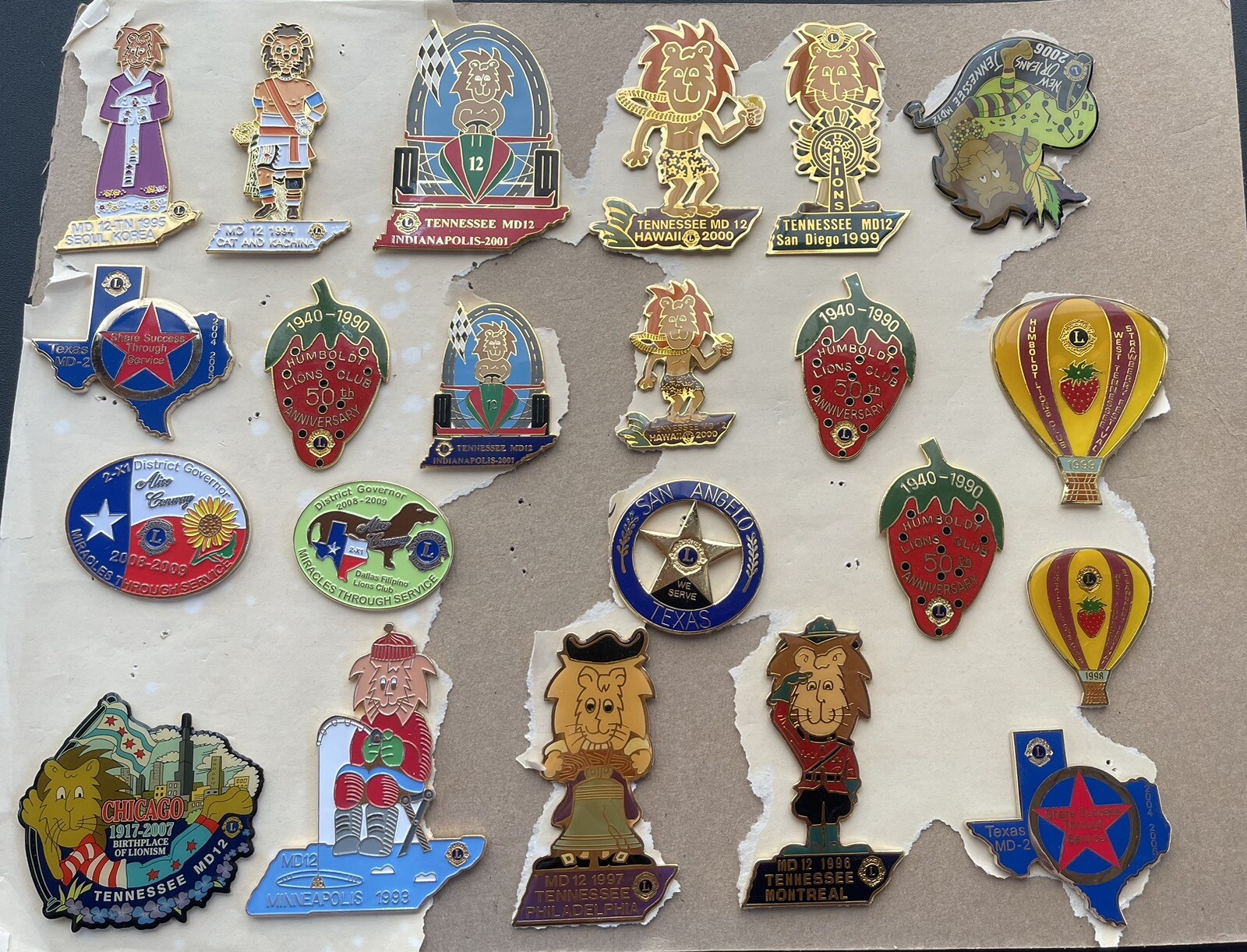 22 Large Medium Lions Club Pins Texas Chicago Montreal Tenn 50th Anniversary