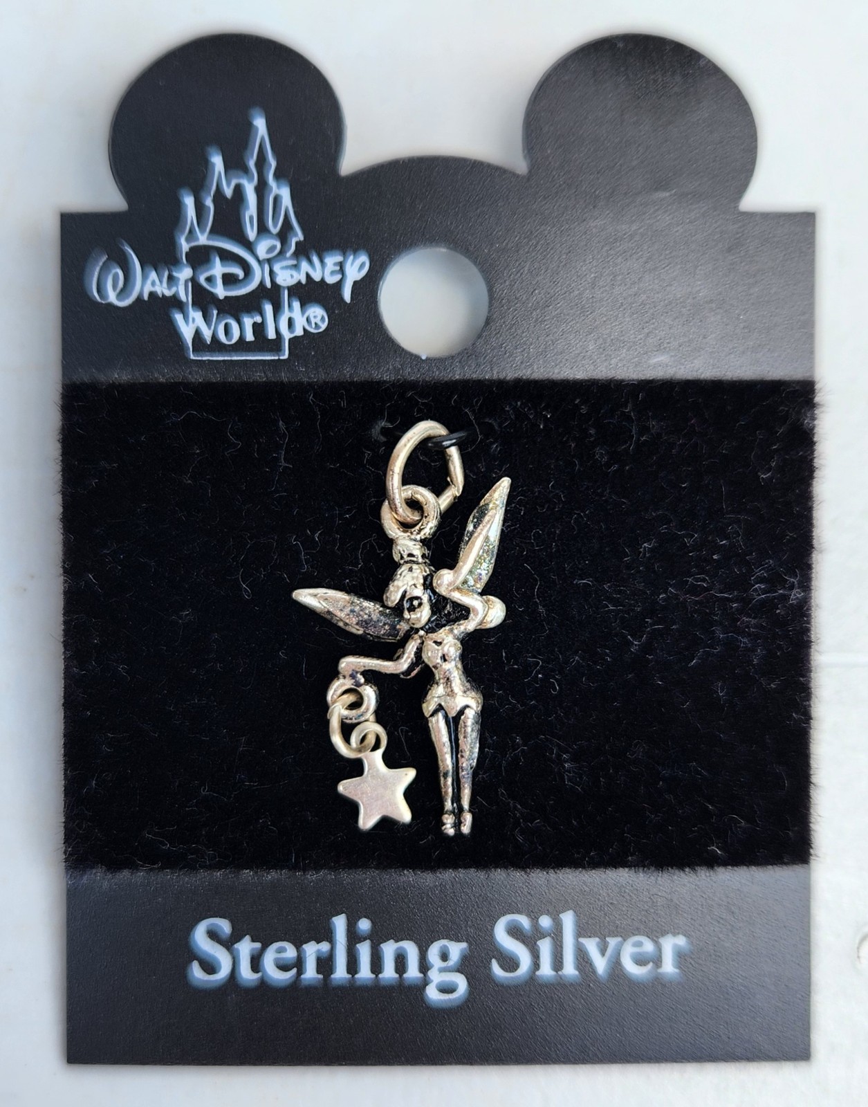 VTG Walt Disney World Tinker Bell Star Charm 925 Sterling Silver New on Card Y2K