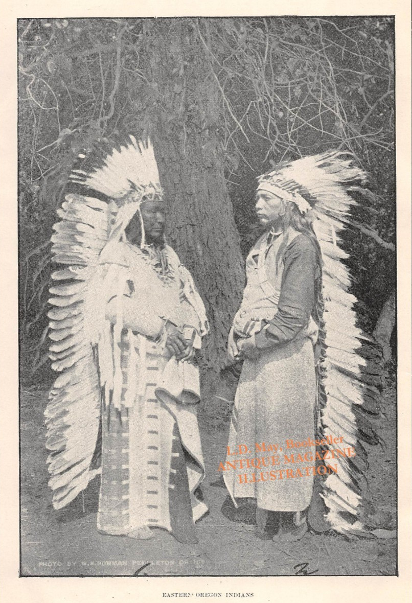 antique 1902 print Umatilla Chiefs War Dress Eastern Oregon Pendleton OR Bowman