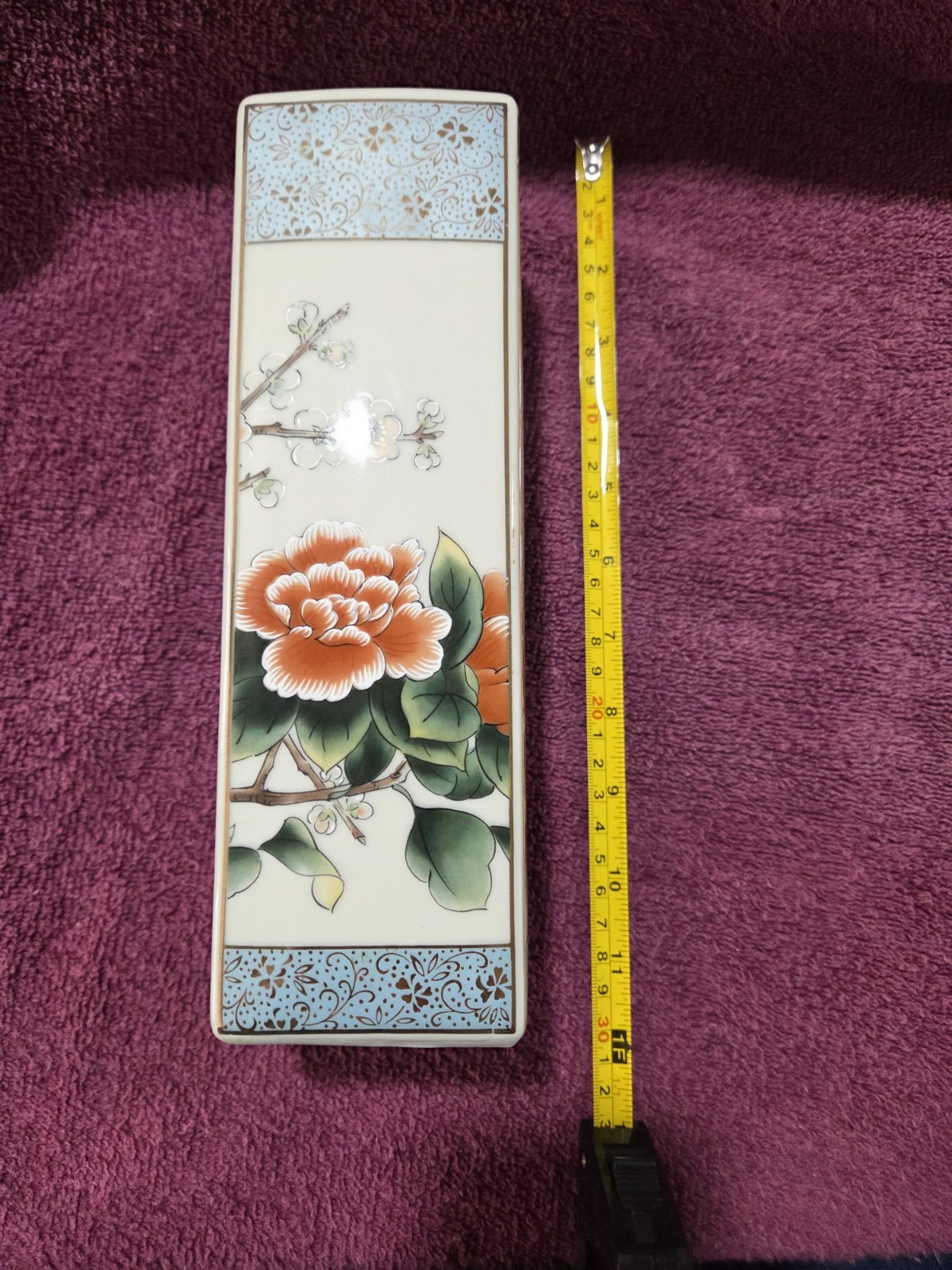 Vintage Rectangular Porcelain Vase Made In Japan Hand-painted Beautiful Piece