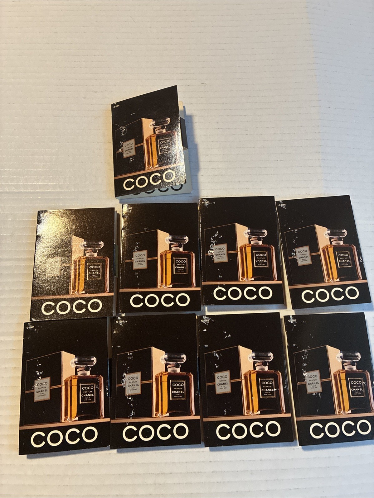 Vintage 1980s Chanel COCO perfume glass Sample Card w Mini Vial Lot Of 9 Vials