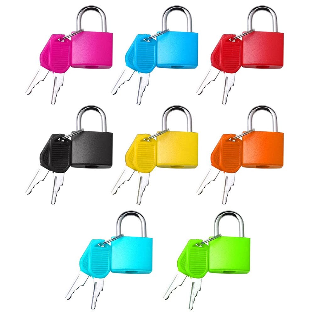 8 Pack Small Luggage Locks with Keys, Metal Padlocks, Multicolor