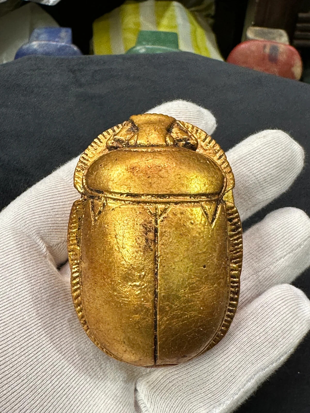 Rare Ancient Egyptian Antiques The Golden Egyptian Scarab - Symbol Good lucky BC