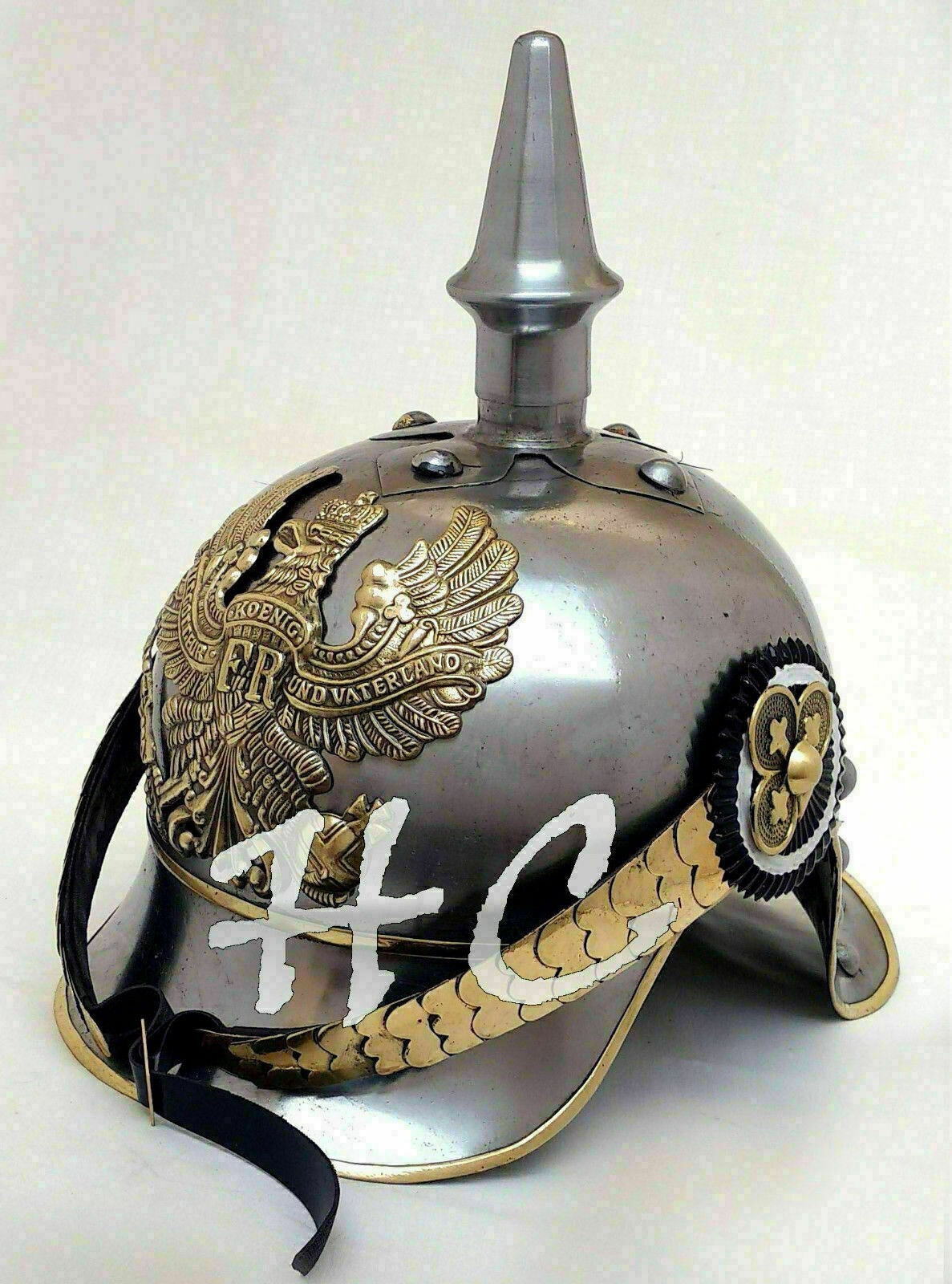 Vintage WW1 FR Helmet Cruciform Base German Prussian Leather PICKELHAUBE Item