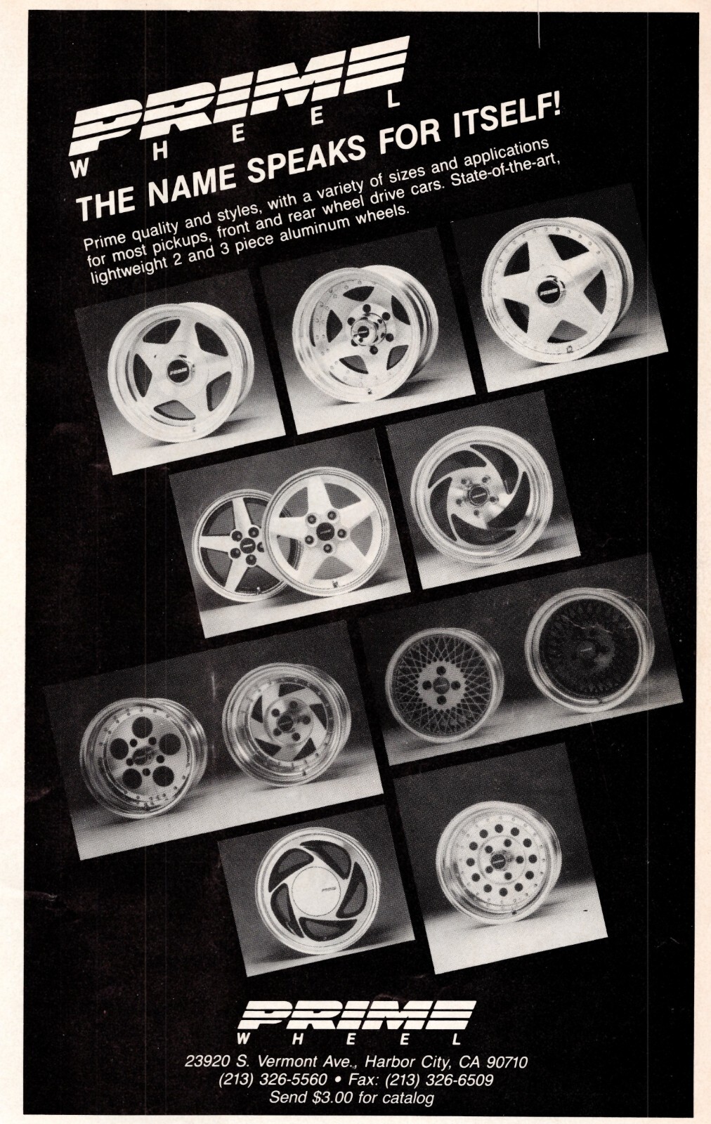 1990 Prime Wheel Harbor City California Vintage Lowrider Print Ad 5x8