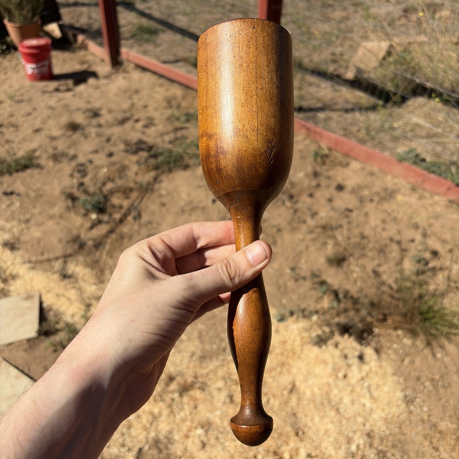 Primitive Antique 1800s Victorian Hand Turned Wood Potato Masher Food Processor