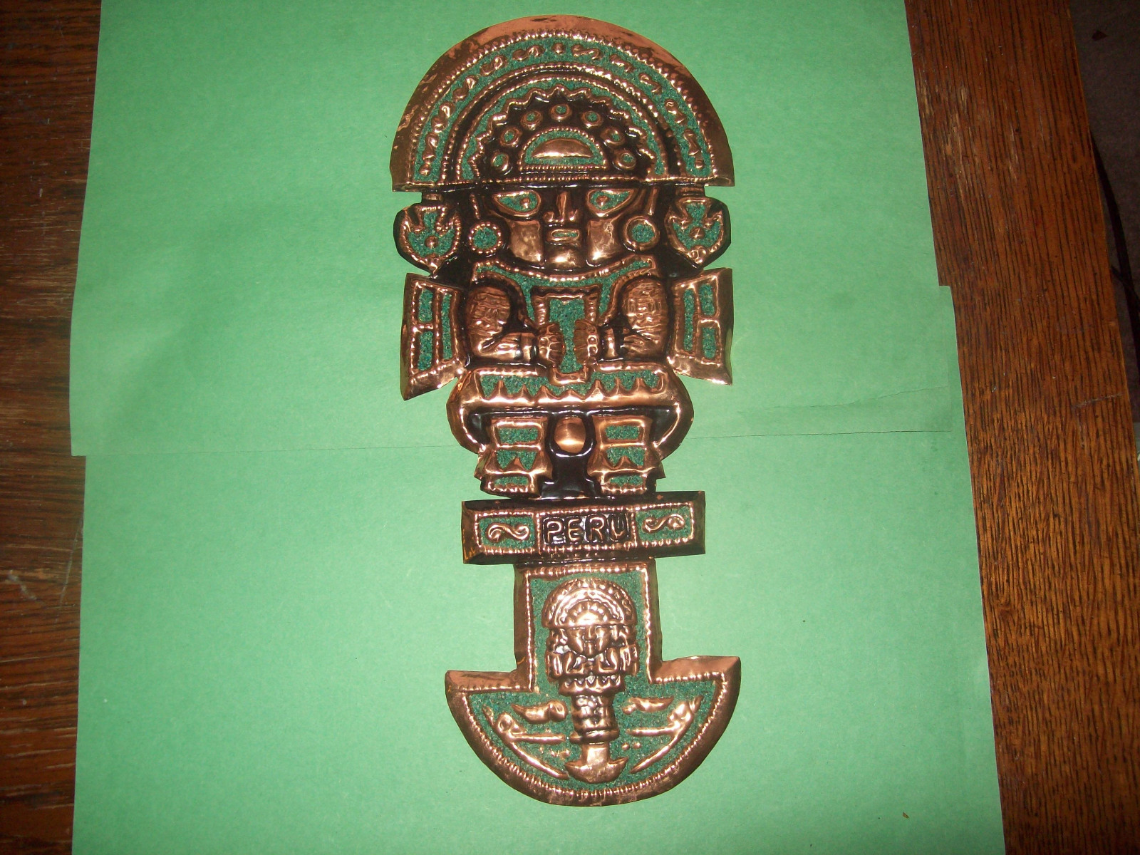 PERU METAL COOPER COLOR WALL HANGING AZTEC GOD PLAQUE