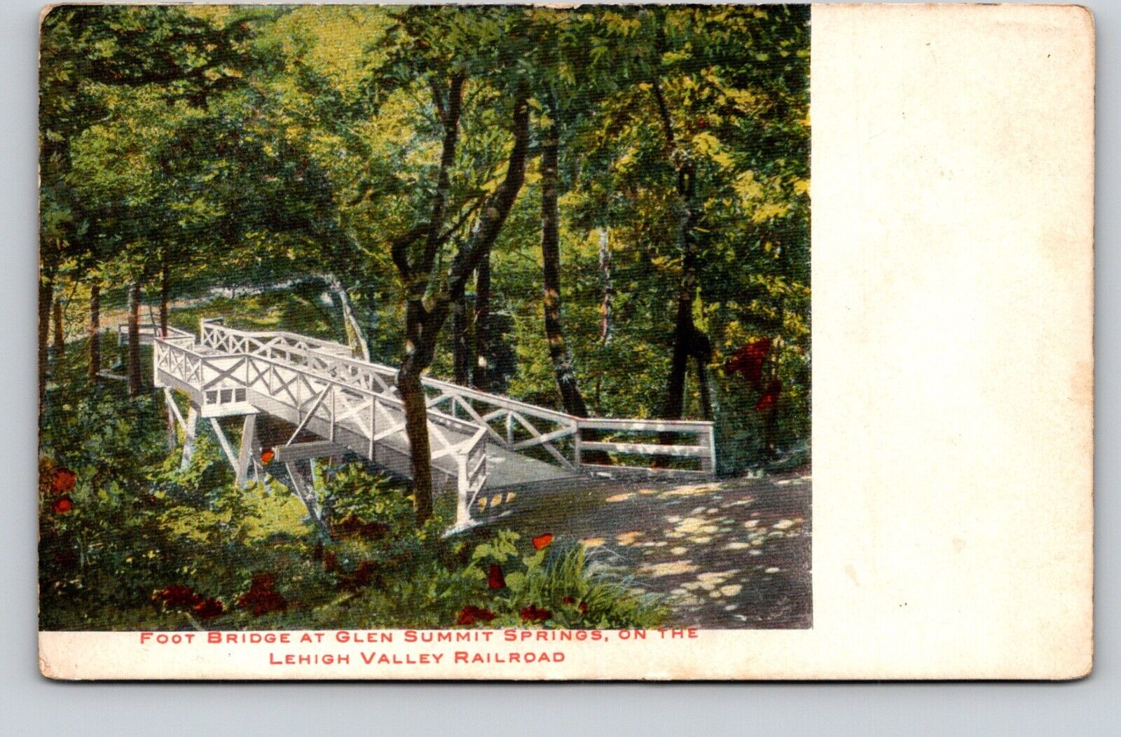 Postcard PA Glen Summit Springs Foot Bridge Lehigh Valley RR,Luzerne County UDB