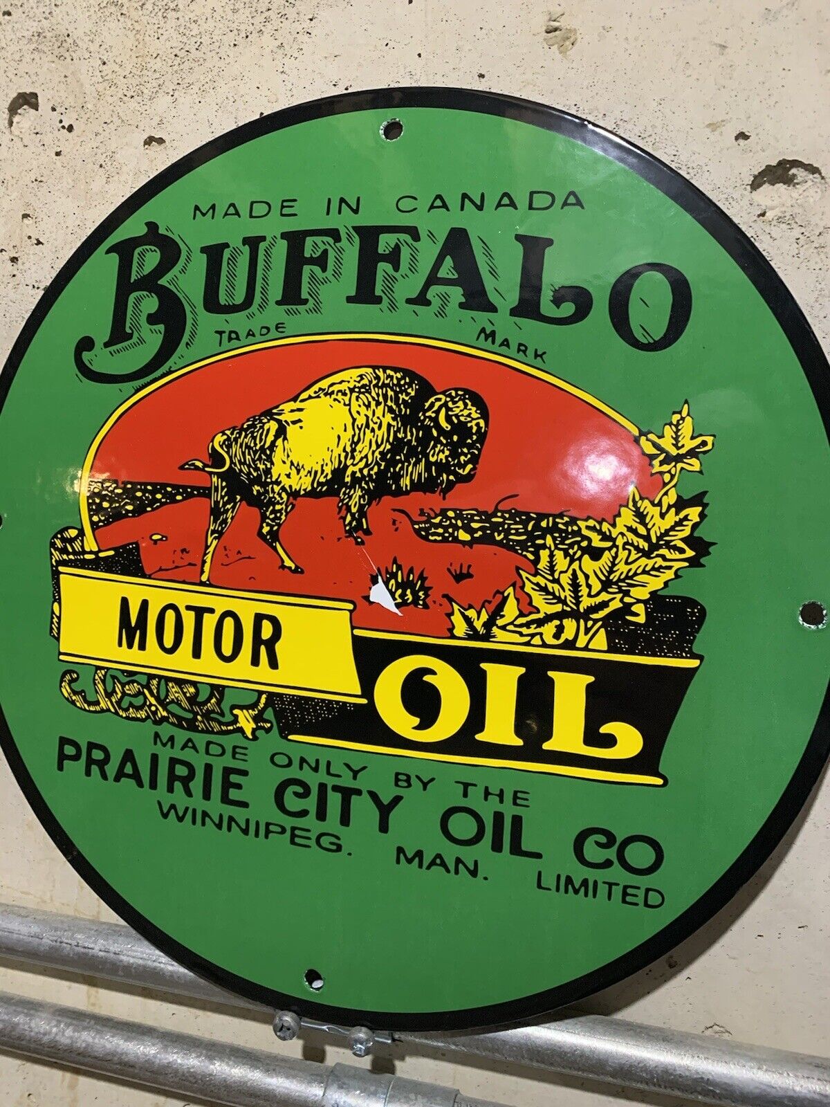 Vintage Style Buffalo Gasoline Motor Oil  Pump Car  Service Porcelain Sign