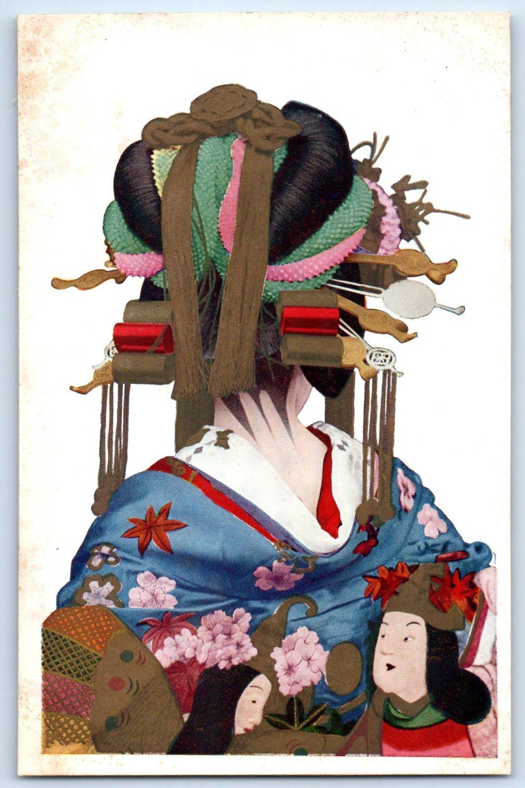 c1910\'s Japanese Kimono Floral Hairstyle Art Japan Unposted Antique Postcard