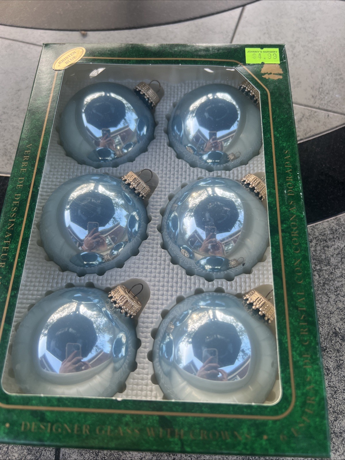 SIX Krebs Christmas Glass Ball Ornaments Kristen Blue 2.5\