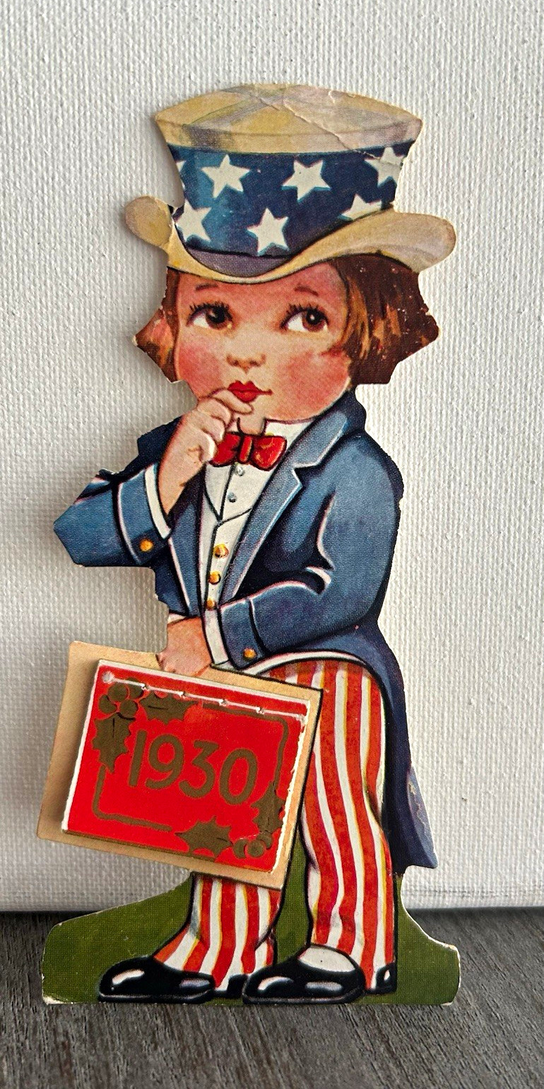 Vintage Uncle Sam Boy 1930 Stand-Up Die Cut Paper/Cardboard Calendar