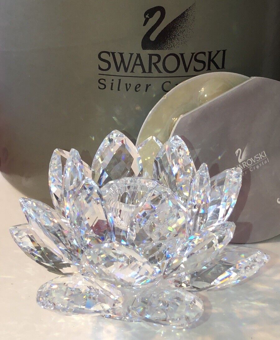 Swarovski Crystal 7600 123 000 Lotus Candle Holder Water Lily In Box 010001