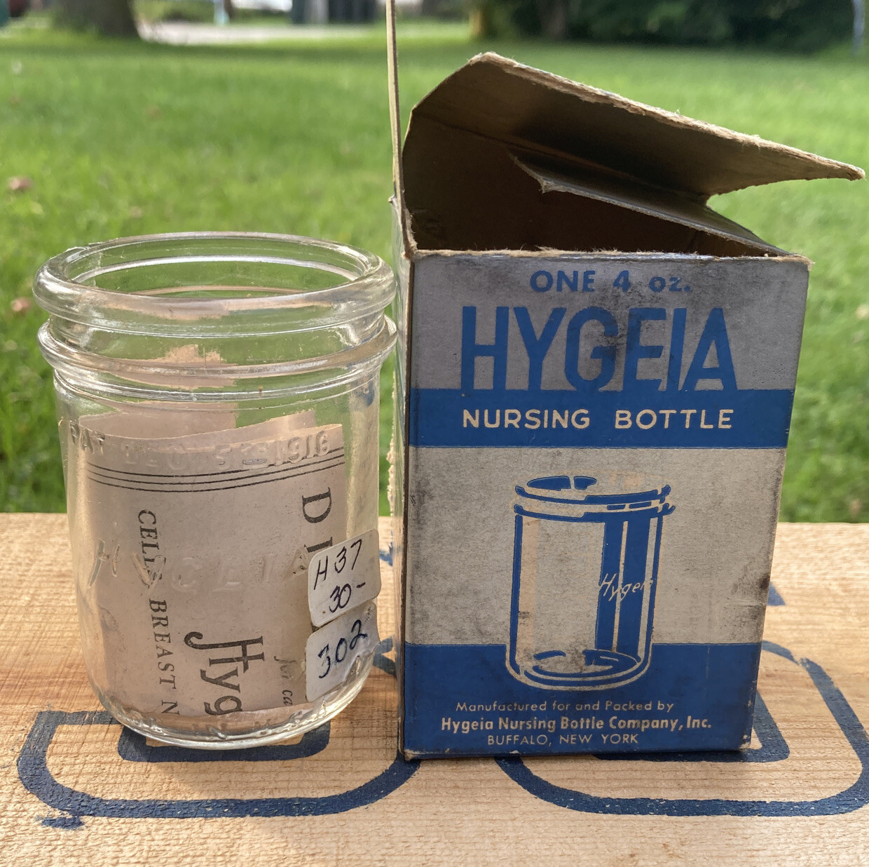Vintage Hygeia Bottle 1916 Wide Mouth Clear Glass 3oz Original Packaging #2