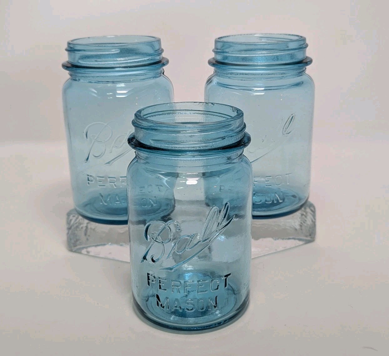 Vintage Ball Perfect Mason Jars Blue Aqua 1913-1922 Antique Set of 3 Mold 4 7 2