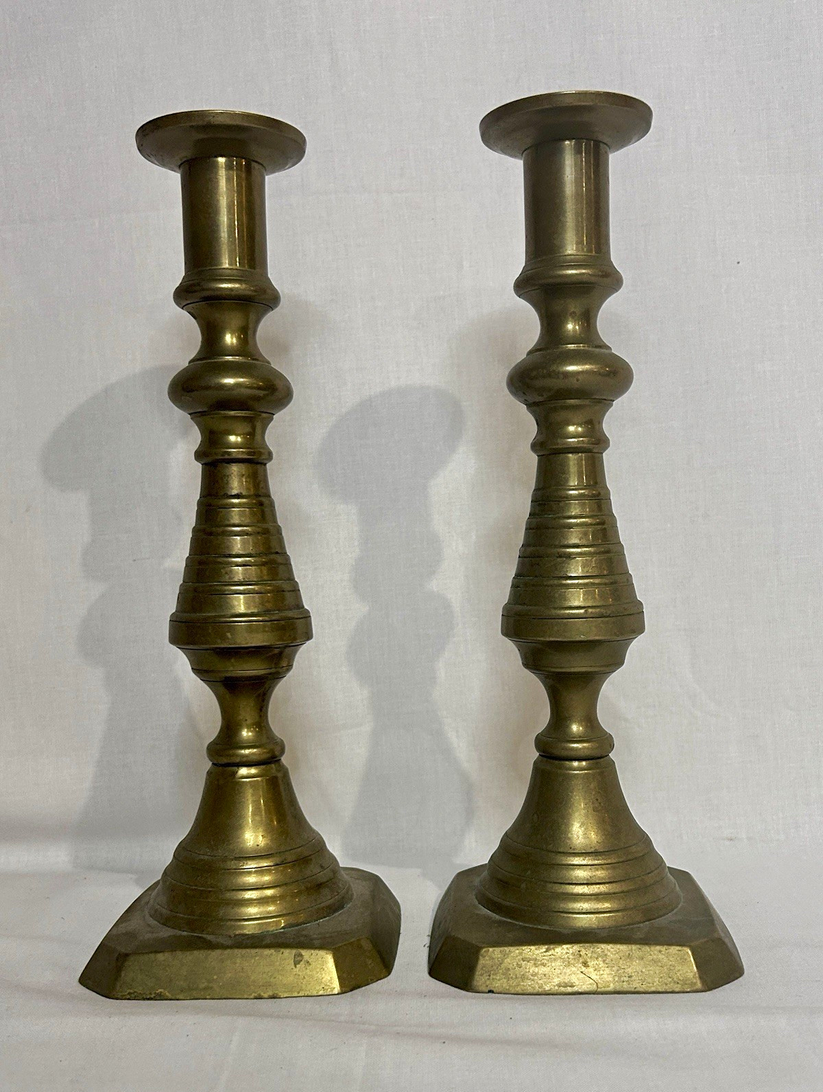 Antique Old English Brass Candlestick Taper Candle Holders, Pr of 2, Solid Taper