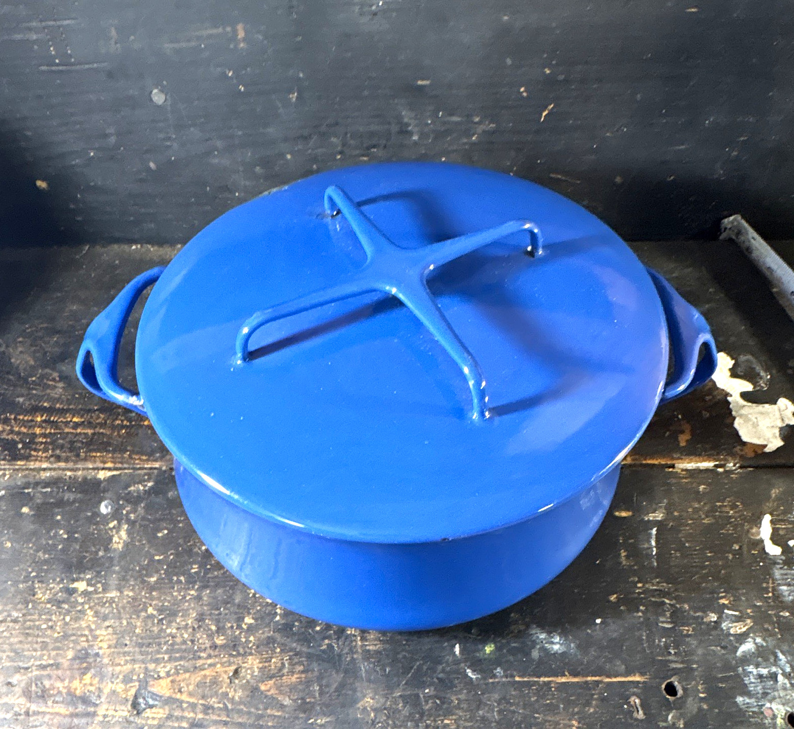 Vintage Dansk Kobenstyle Blue 4 Qt Enamel Casserole Pot Lid France IHQ MCM 8.5