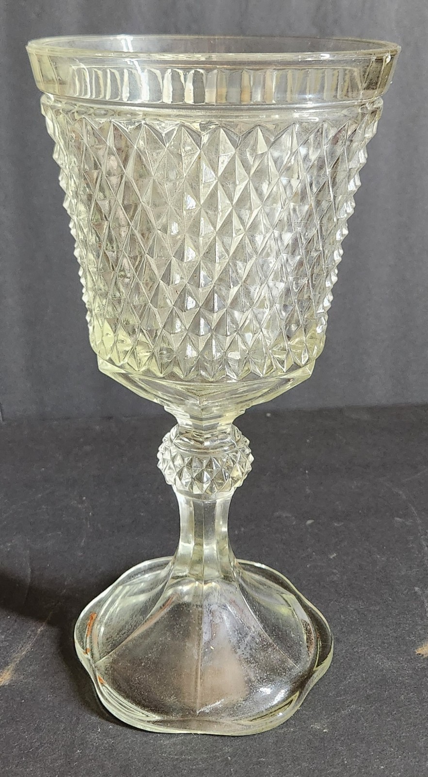 VTG Clear Glass Indiana Glass Diamond Point Compote Vase 11\